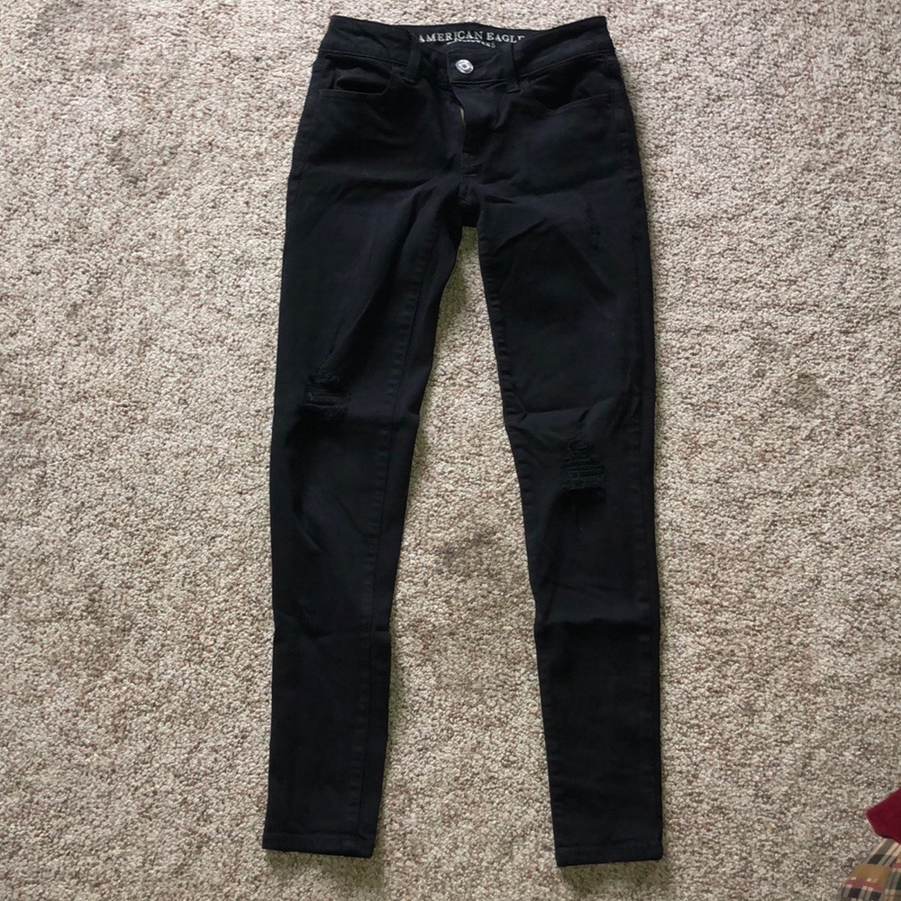 American Eagle super stretch black ripped jean